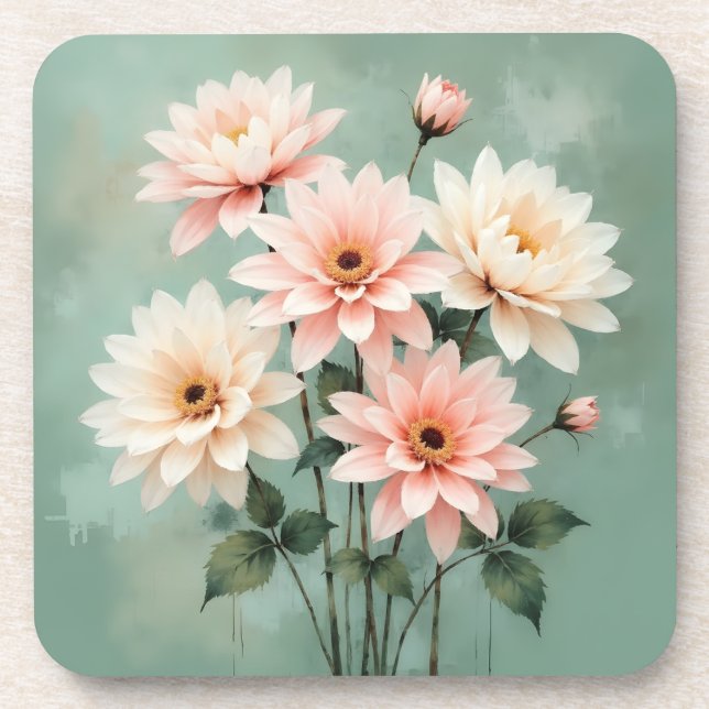 Elegant Blush Chrysanthemum Art Coaster (Front)