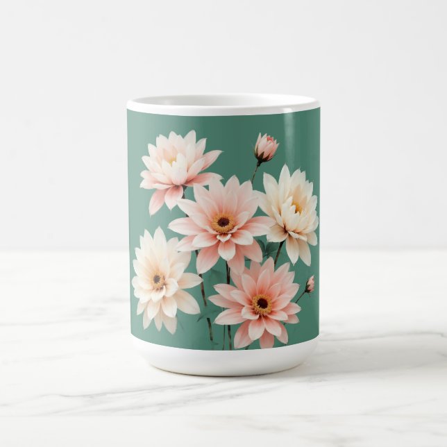 Elegant Blush Chrysanthemum Art Coffee Mug (Center)