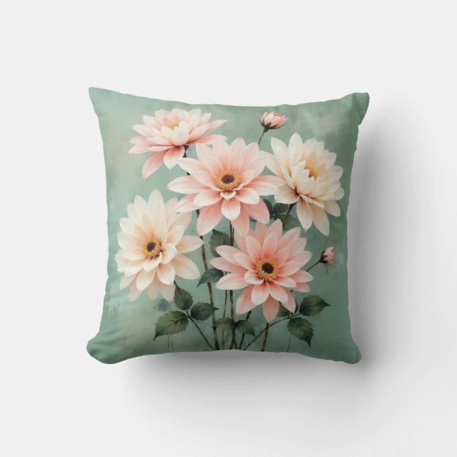 Elegant Blush Chrysanthemum Art Cushion (Front)