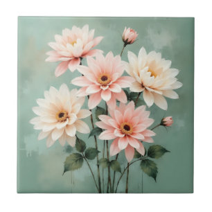 Elegant Blush Chrysanthemum Art Tile
