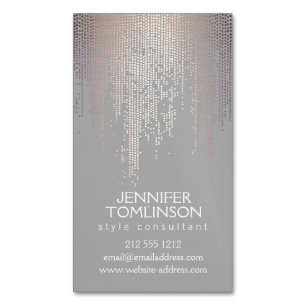 Elegant Blush Confetti Rain Pattern Grey Magnetic Business Card