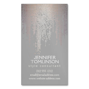 Elegant Blush Confetti Rain Pattern Grey Magnetic Business Card