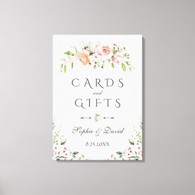 Elegant Blush Cream Floral Cards & Gifts Wedding Canvas Print (Front)