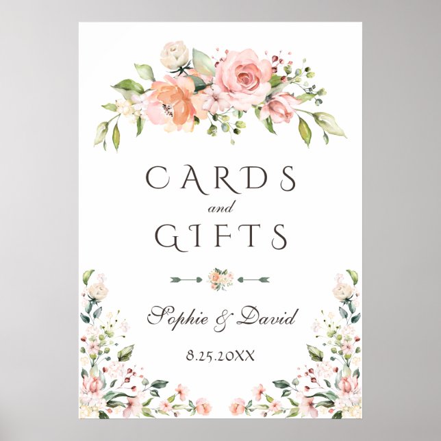 Elegant Blush Cream Floral Cards & Gifts Wedding Poster (Front)