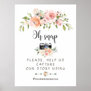 Elegant Blush Cream Floral Oh Snap Instagram Sign