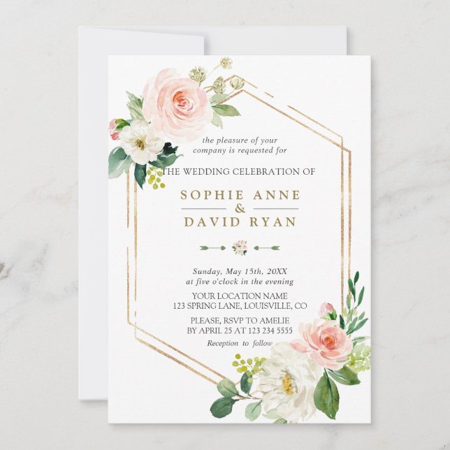 Elegant Blush Cream Geometric Frame Wedding Invitation (Front)