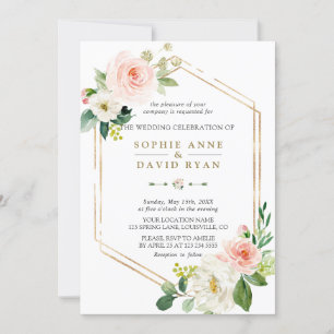 Elegant Blush Cream Geometric Frame Wedding Invitation