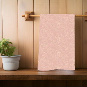 Elegant Blush Cream Gold Floral Pattern Tea Towel