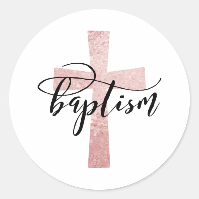 Elegant Blush Cross Baptism Favour Stickers (Front)