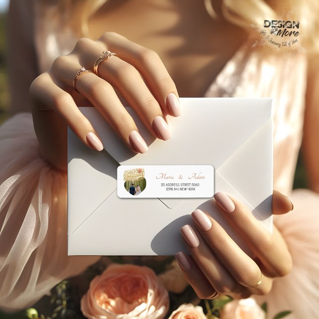 Elegant Blush Dahlias Golden Script Wedding Photo (Creator Uploaded)
