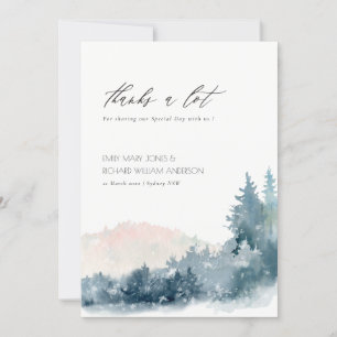 ELEGANT BLUSH DUSKY BLUE MOUNTAINS PINE WEDDING THANK YOU CARD