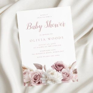 Elegant Blush & Dusty Pink Roses Baby Shower Invitation
