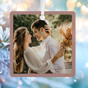 Elegant Blush Dusty Rose Couple Wedding Photo Metal Tree Decoration