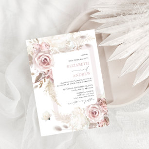 Elegant Blush Dusty Rose Floral Wedding Invitation