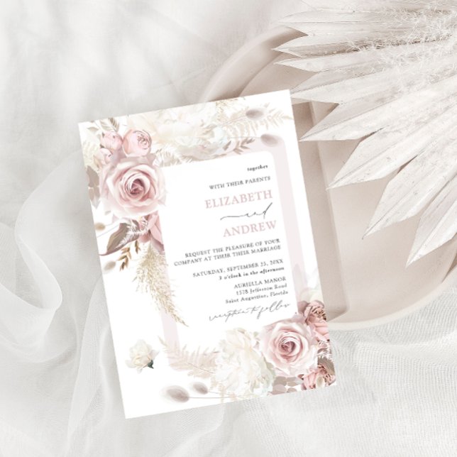 Elegant Blush Dusty Rose Floral Wedding Invitation (Creator Uploaded)