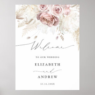 Elegant Blush Dusty Rose Floral Wedding Welcome Poster