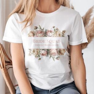 Elegant Blush Dusty Rose Peonies Bridal Squad T-Shirt