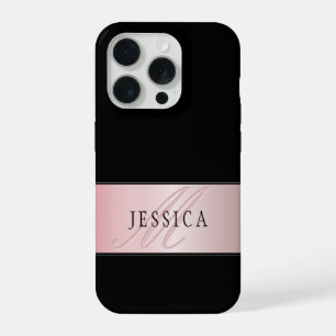 Elegant Blush Faux Rose Gold Name & Initial iPhone 15 Pro Case