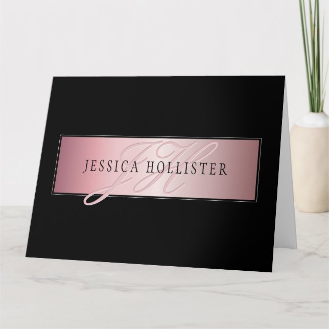 Elegant Blush Faux Rose Gold | Name & Initials Card (Front)