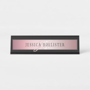 Elegant Blush Faux Rose Gold Name & Initials Desk Name Plate