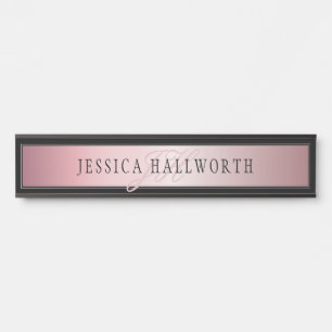 Elegant Blush Faux Rose Gold Name & Initials Door Sign