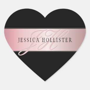 Elegant Blush Faux Rose Gold   Name & Initials Heart Sticker