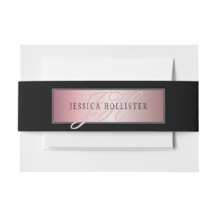 Elegant Blush Faux Rose Gold Name & Initials Invitation Belly Band