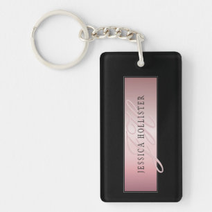 Elegant Blush Faux Rose Gold   Name & Initials Key Ring