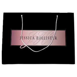 Elegant Blush Faux Rose Gold   Name & Initials Large Gift Bag