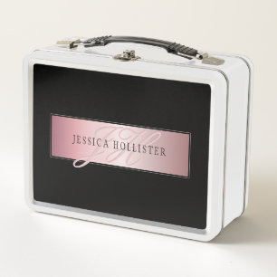 Elegant Blush Faux Rose Gold Name & Initials Metal Lunch Box