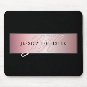 Elegant Blush Faux Rose Gold Name & Initials Mouse Mat