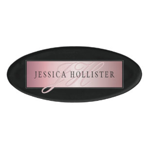 Elegant Blush Faux Rose Gold   Name & Initials Name Tag
