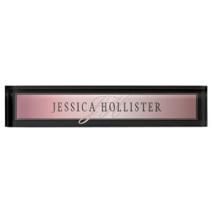 Elegant Blush Faux Rose Gold Name & Initials Nameplate