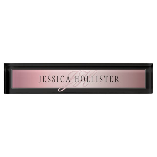 Elegant Blush Faux Rose Gold | Name & Initials Nameplate (Front)