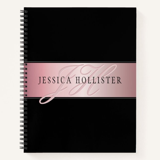 Elegant Blush Faux Rose Gold | Name & Initials Notebook (Front)