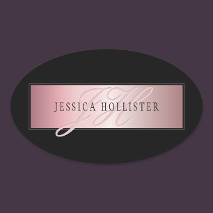 Elegant Blush Faux Rose Gold Name & Initials Oval Sticker
