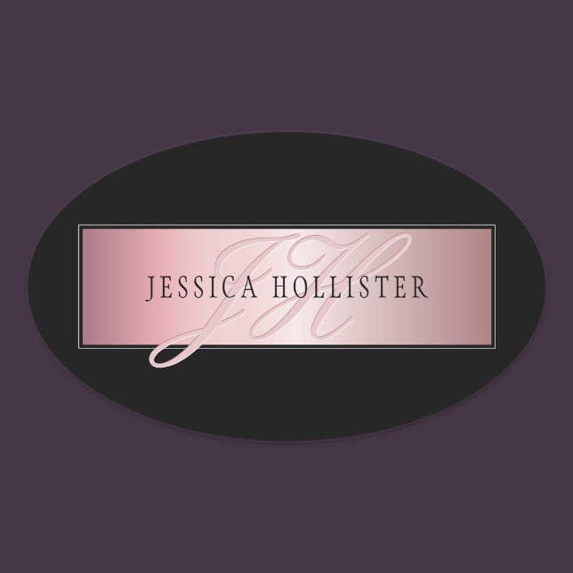 Elegant Blush Faux Rose Gold | Name & Initials Oval Sticker (Creator Uploaded)