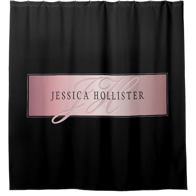 Elegant Blush Faux Rose Gold | Name & Initials Shower Curtain (Front)