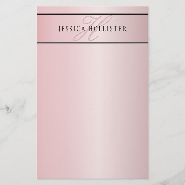Elegant Blush Faux Rose Gold | Name & Initials Stationery (Front)