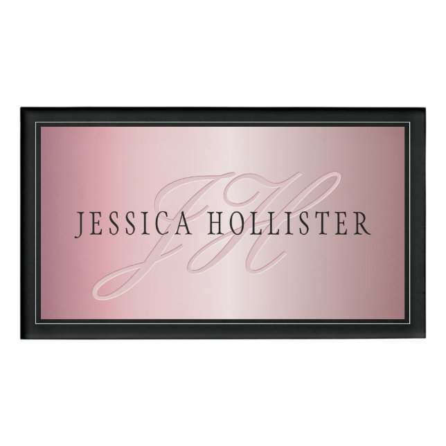 Elegant Blush Faux Rose Gold | Name & Initials Tag (Front)