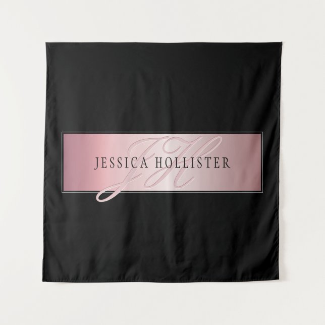 Elegant Blush Faux Rose Gold | Name & Initials Tapestry (Front)