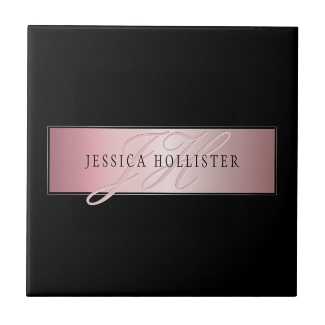 Elegant Blush Faux Rose Gold | Name & Initials Tile (Front)