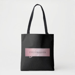 Elegant Blush Faux Rose Gold Name & Initials Tote Bag