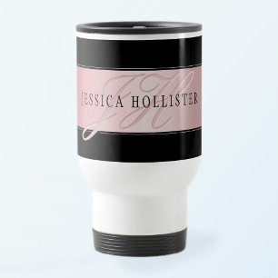 Elegant Blush Faux Rose Gold   Name & Initials Travel Mug