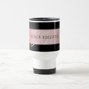 Elegant Blush Faux Rose Gold   Name & Initials Travel Mug