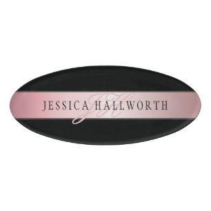 Elegant Blush Faux Rose Gold   Name & Initials v2 Name Tag