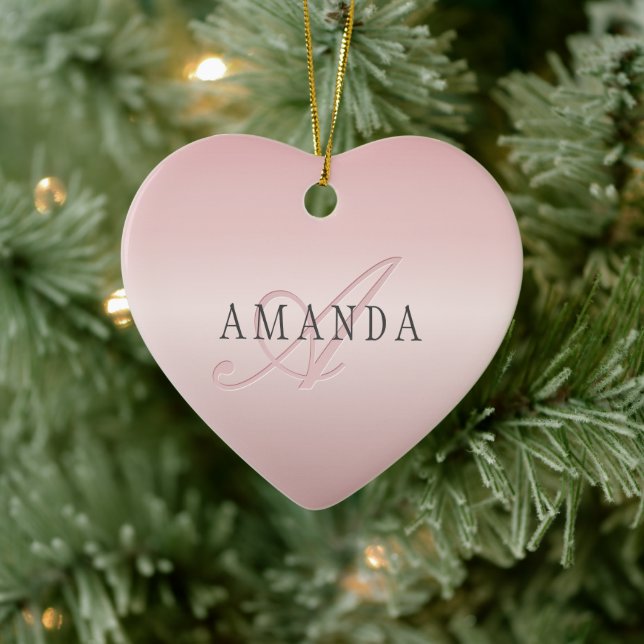 Elegant Blush Faux Rose Gold | Name & Monogram Ceramic Tree Decoration (Tree)
