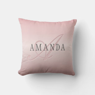 Elegant Blush Faux Rose Gold Name & Monogram Cushion