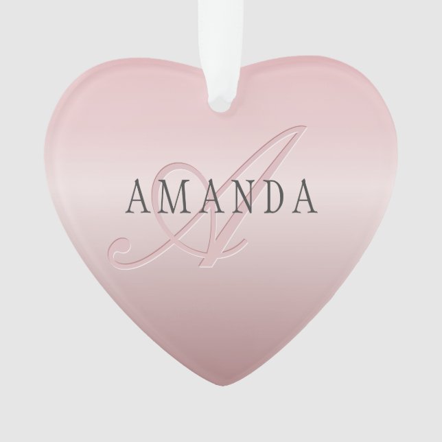Elegant Blush Faux Rose Gold | Name & Monogram Ornament (Front)