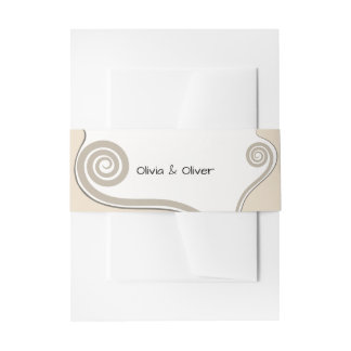 Elegant Blush Fern Leaf Koru Swirl Wedding Invitation Belly Band